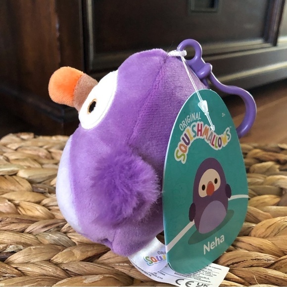 Squishmallows bag clip: Neha the purple DoDo Bird 3” - Picture 4 of 7